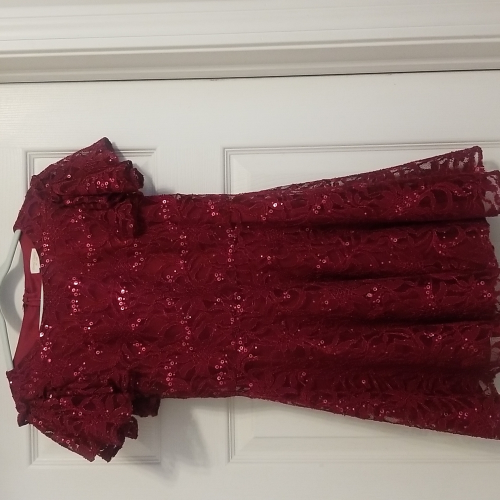 DAVID CHARLES Gold Label RED SEQUIN & LACE DRESS Size 12